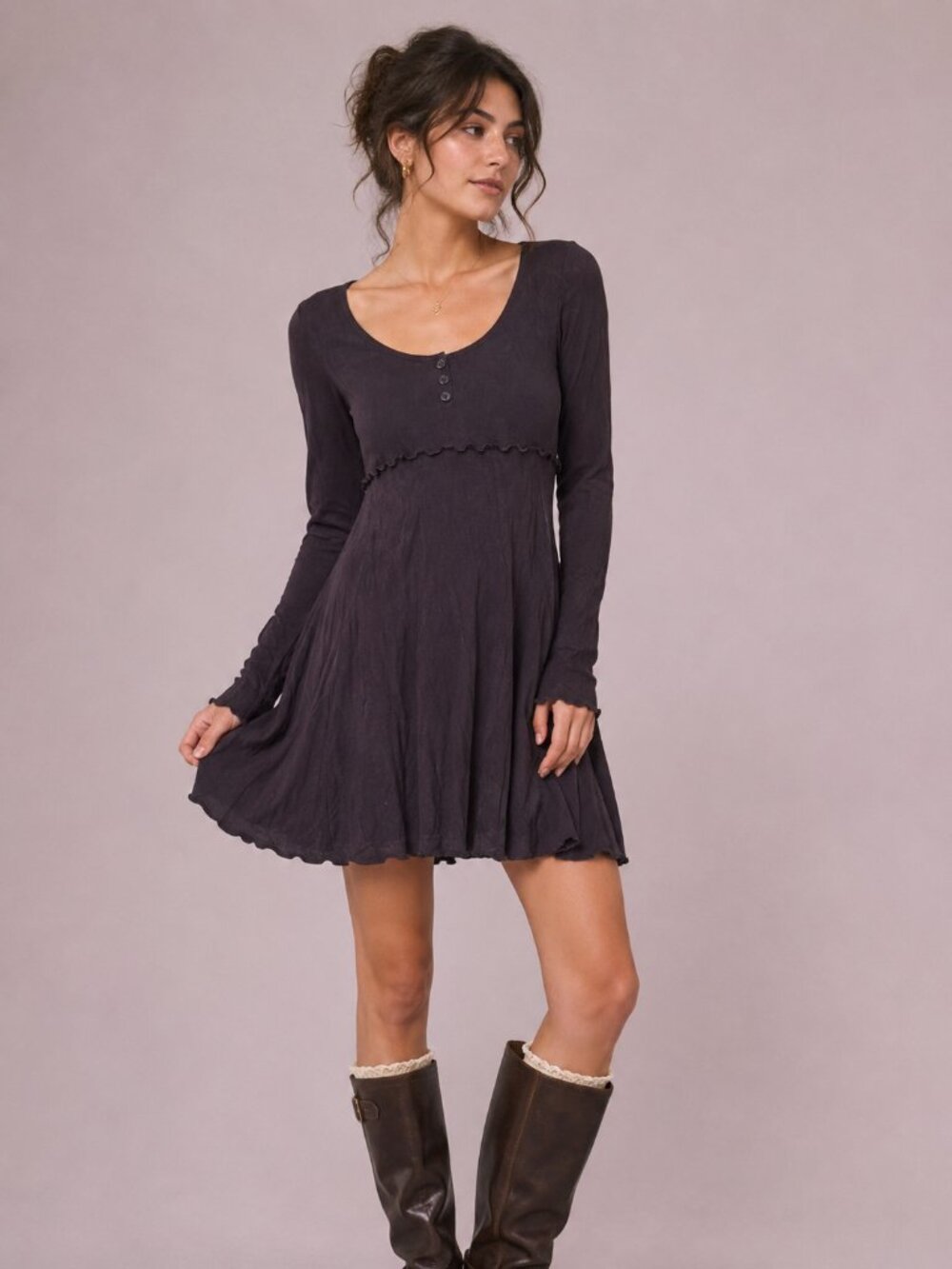 Pelican Cove Black Whimsigoth Dress Long Sleeve Fit & Flare Y2K Size M